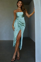 Gianna Strapless Waist Tie Midi Dress Pistachio